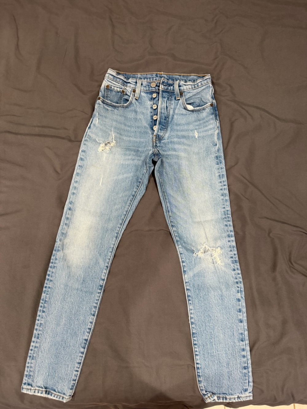 Lives 501 Light Wash Distressed High-Rise Button-Fly Jeans